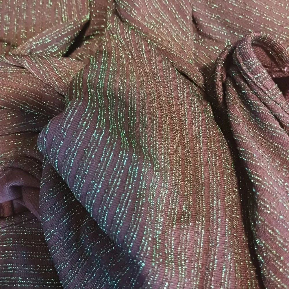 Holiday Party Disco Bling Sparkle Green Metallic Long Sleeve Wide Leg Jumpsuit L